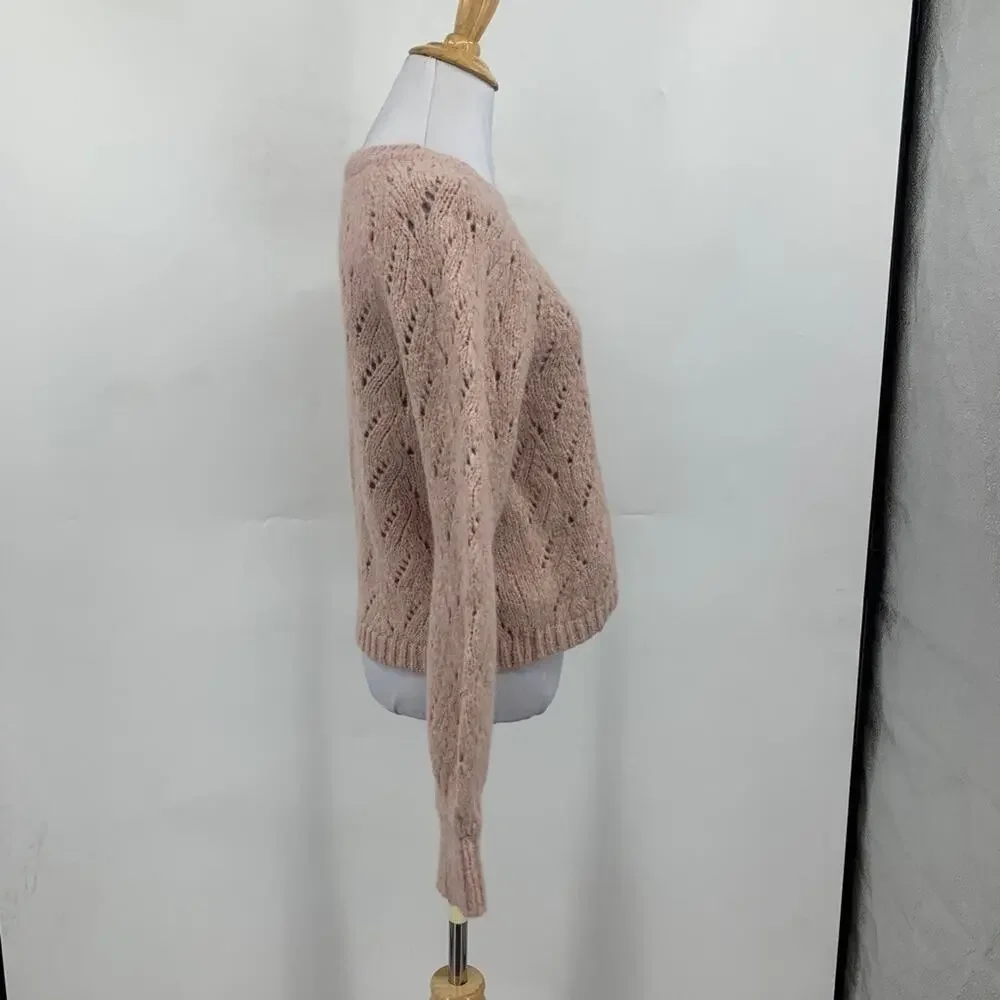 J.Crew Womens Sweater Womens S Small Pale Pink‎ Wool Blend Open Knit Pointelle